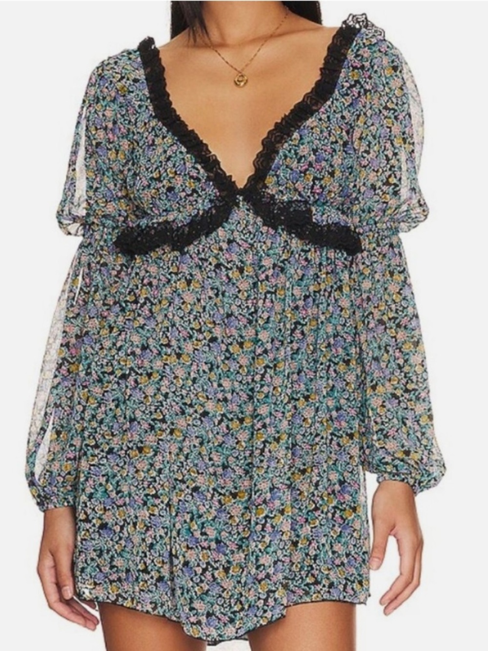 Free People Pennie Babydoll Mini Dress
Floral Flowy Dress Size Small
